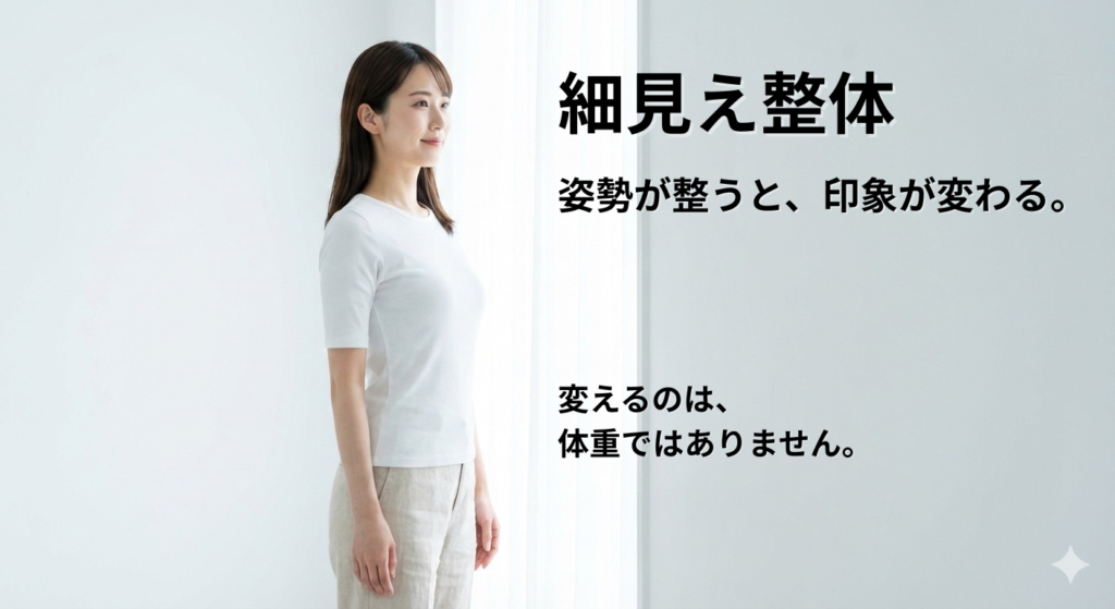 【神戸元町】細見え整体 姿勢が整うと、印象が変わる。