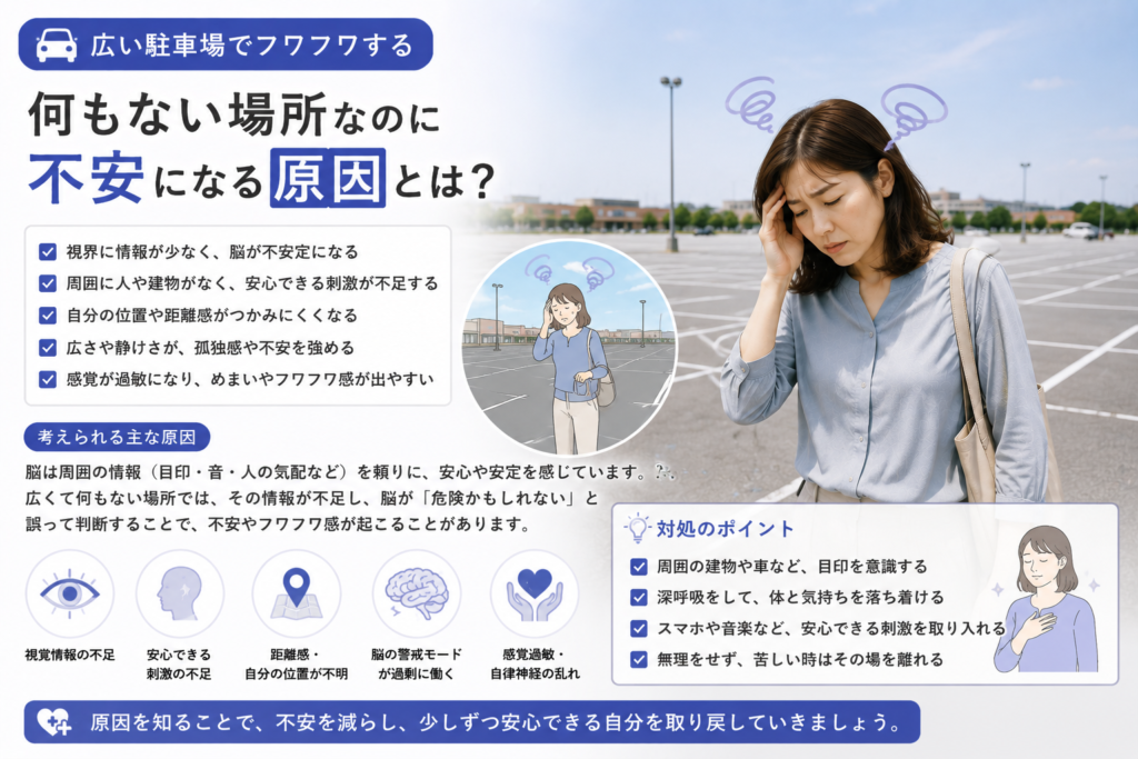 広い駐車場でフワフワする|何もない場所なのに不安になる原因とは?