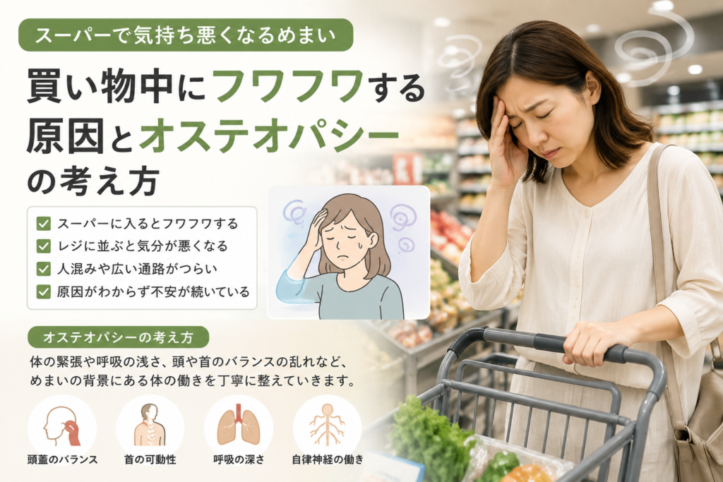 スーパーで気持ち悪くなるめまい|買い物中にフワフワする原因とオステオパシーの考え方