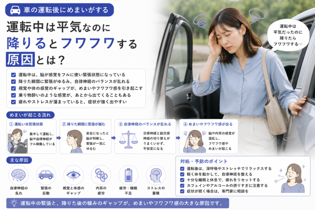 車の運転後にめまいがする|運転中は平気なのに降りるとフワフワする原因とは?