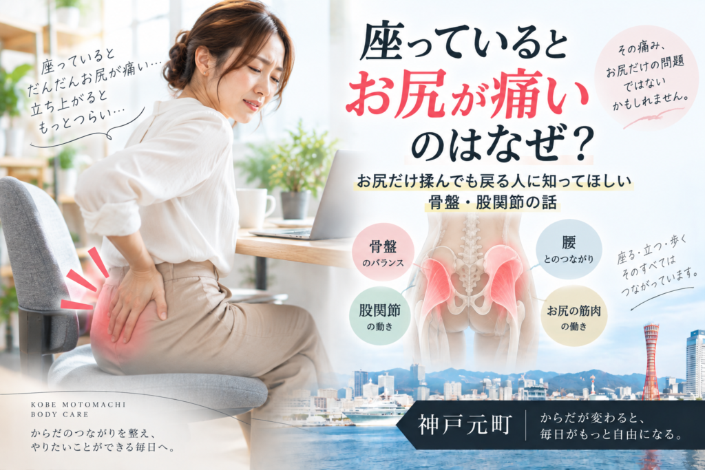 座っているとお尻が痛いのはなぜ？お尻だけ揉んでも戻る人に知ってほしい骨盤・股関節の話｜神戸元町